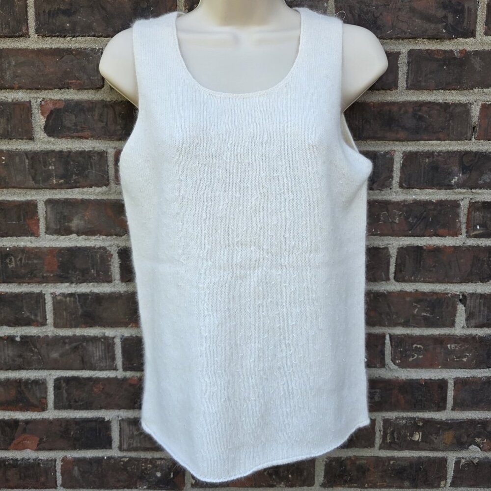 DKNY Size L Lambswool Anogroa Rabbit Hair Creamy White Tank Top Beaded